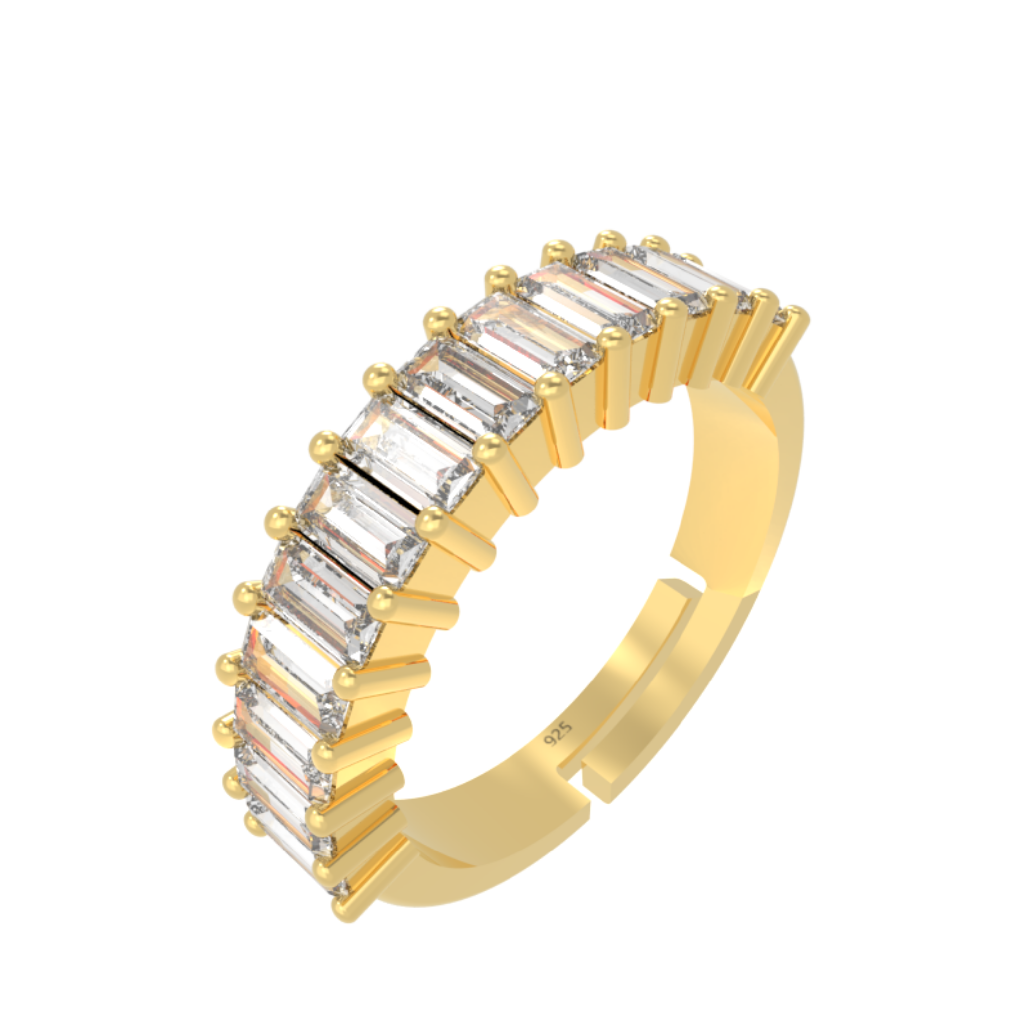 Baguette Cut Half Eternity Band, Hallmarked 925 Sterling Silver